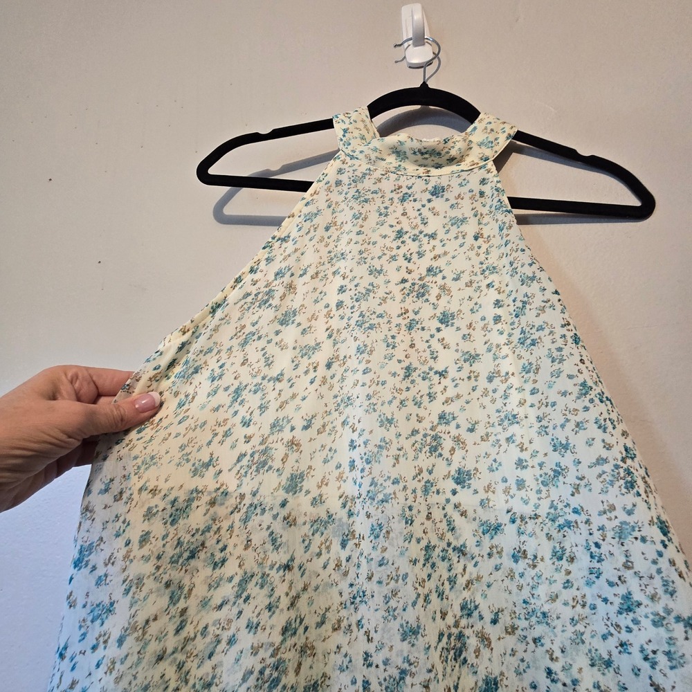 Judith March Floral Halter Romper Womens L Blue Cream Crochet‎ Lace Trim Boho - Picture 7 of 16
